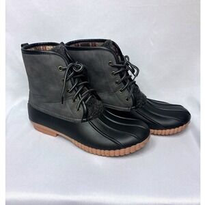 Simply Southern Duck Boots Womens 10 Black Gray Plaid Lined Excellent Condition